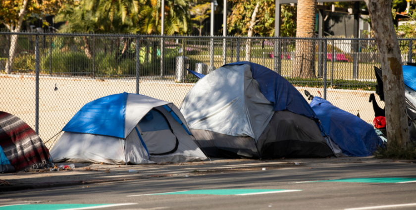 homeless campsite stock photo